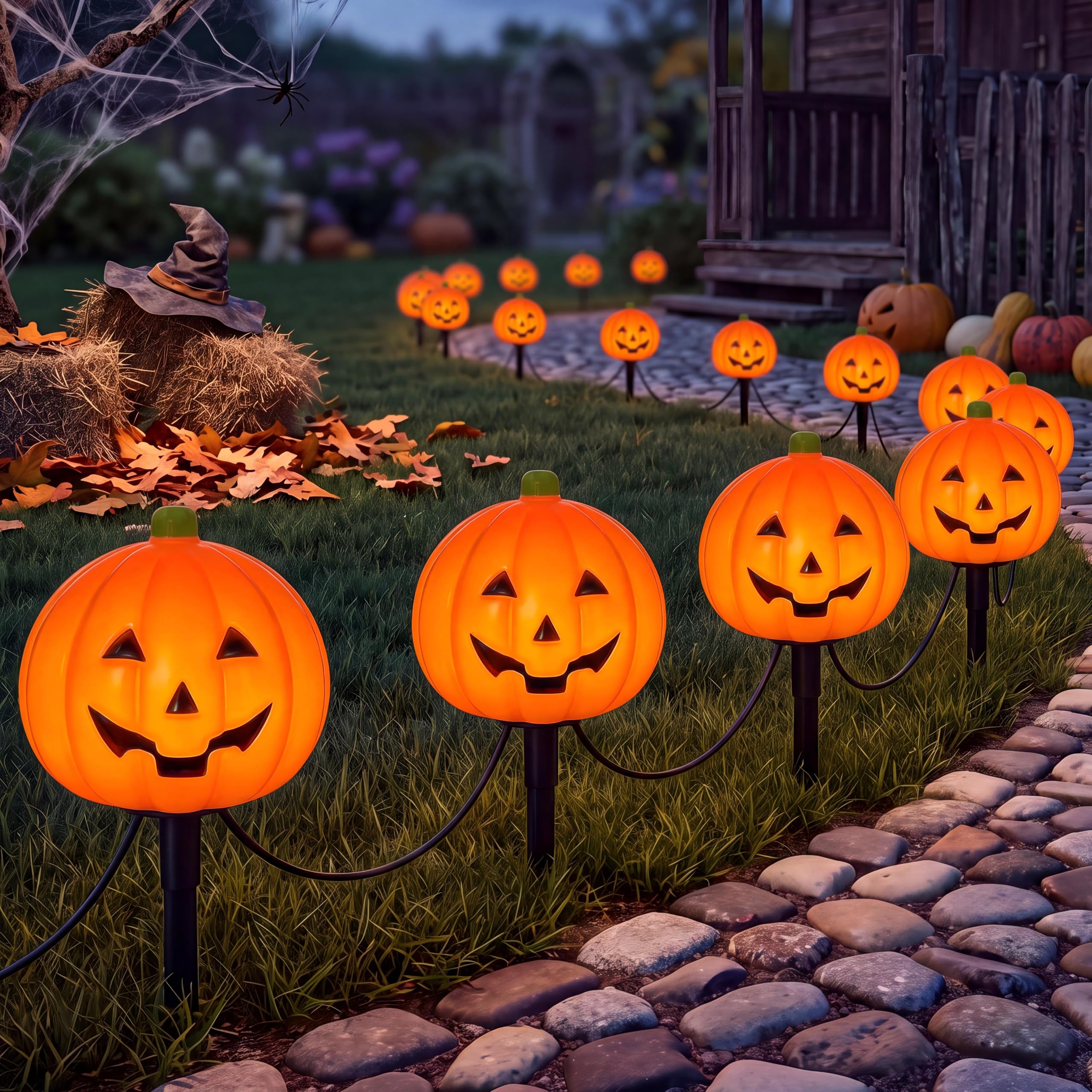 Halloween Pumpkin Pathway Lights Outdoor, 7Ft 4PK LED Pumpkin